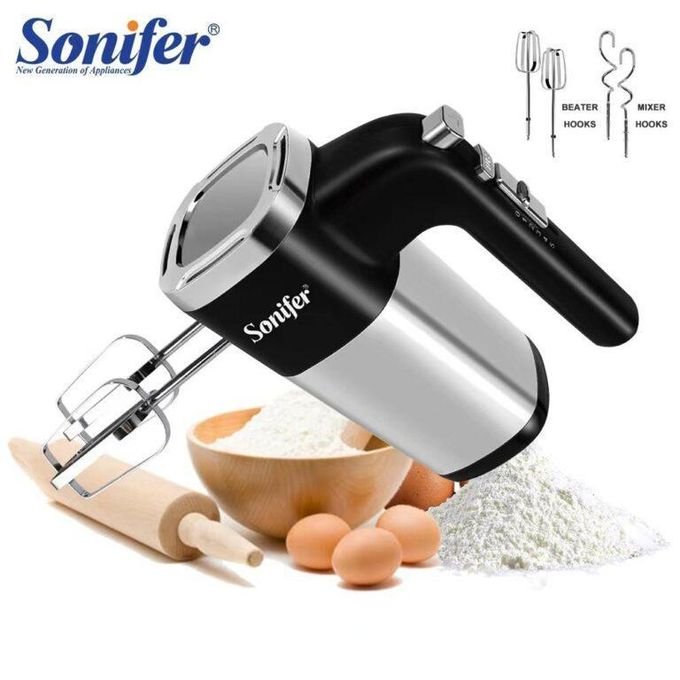 Silver Love Hand Mixer 500 Watts Powerful Electric Egg Beater with Stainless Steel Beaters and Dough Hooks for Baking & Whipping