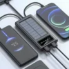 14,000mAh Fast Charging Solar Power Bank – 4 Built-in Cables, LED Display, Torch & Phone Holder